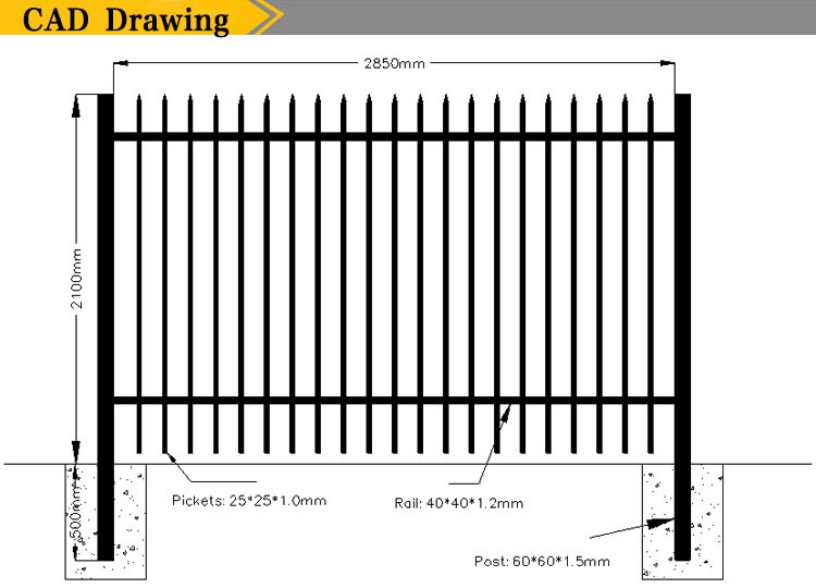 Steel Picket Fence | Black & Metal Picket fence for Residential Use ...